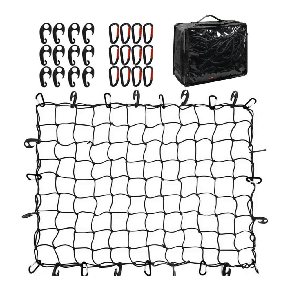 Dehnbares LKW-Ladeflächennetz | Gumminetz 59 x 39 Fuß | Mesh-Frachtnetz mit 12 Karabinern