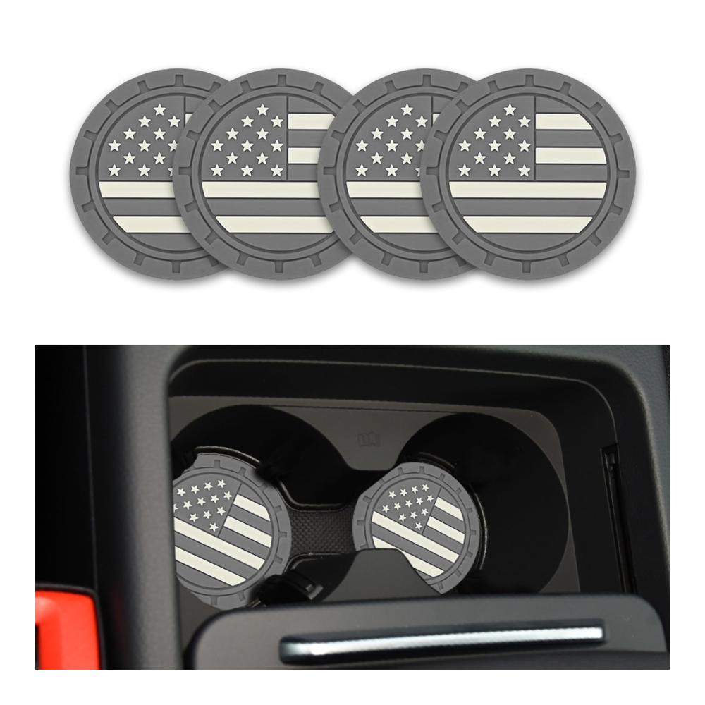 4er Set Getränkehalter für Auto – Universelle Cup Holder Untersetzer 275 Zoll US Flagge Design Grau – Auto Interieur Zubehör für Fahrzeug-Cups