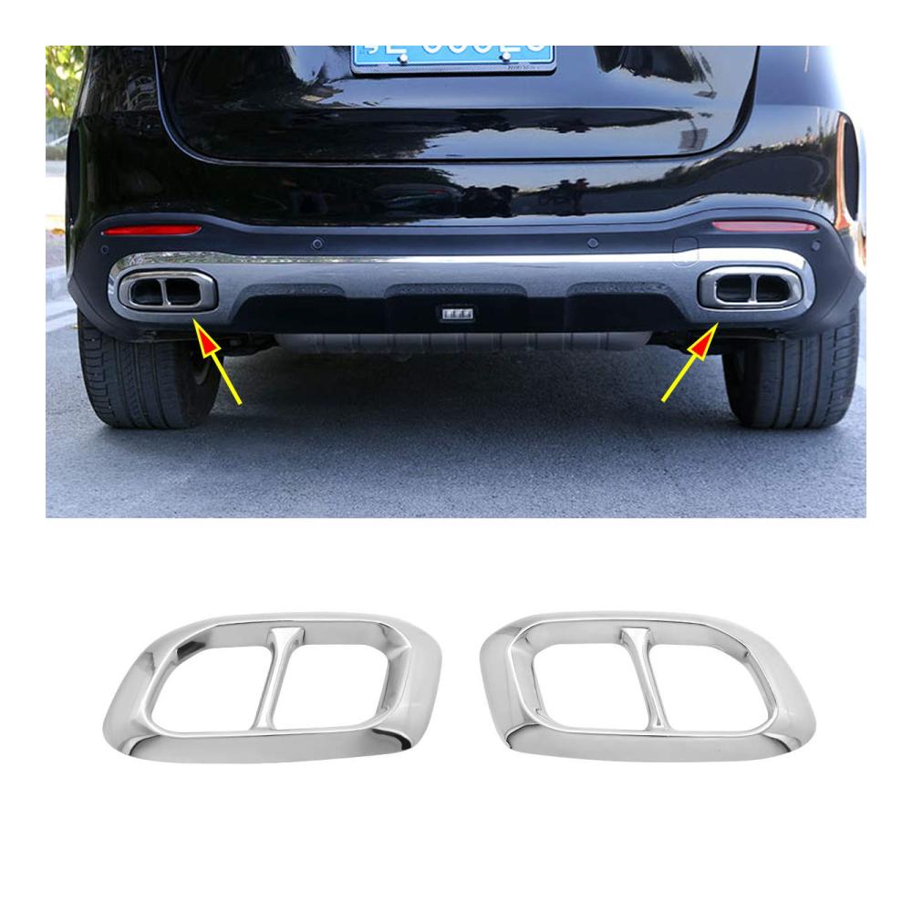 Edelstahl Auspuff Endrohr Blenden für Benz GLE GLC GLS W167 X253 X167 2019 2020 – Hochwertige Außen Zubehör Dekoration Rahmen Abdeckung Auto Zubehör (Silber)