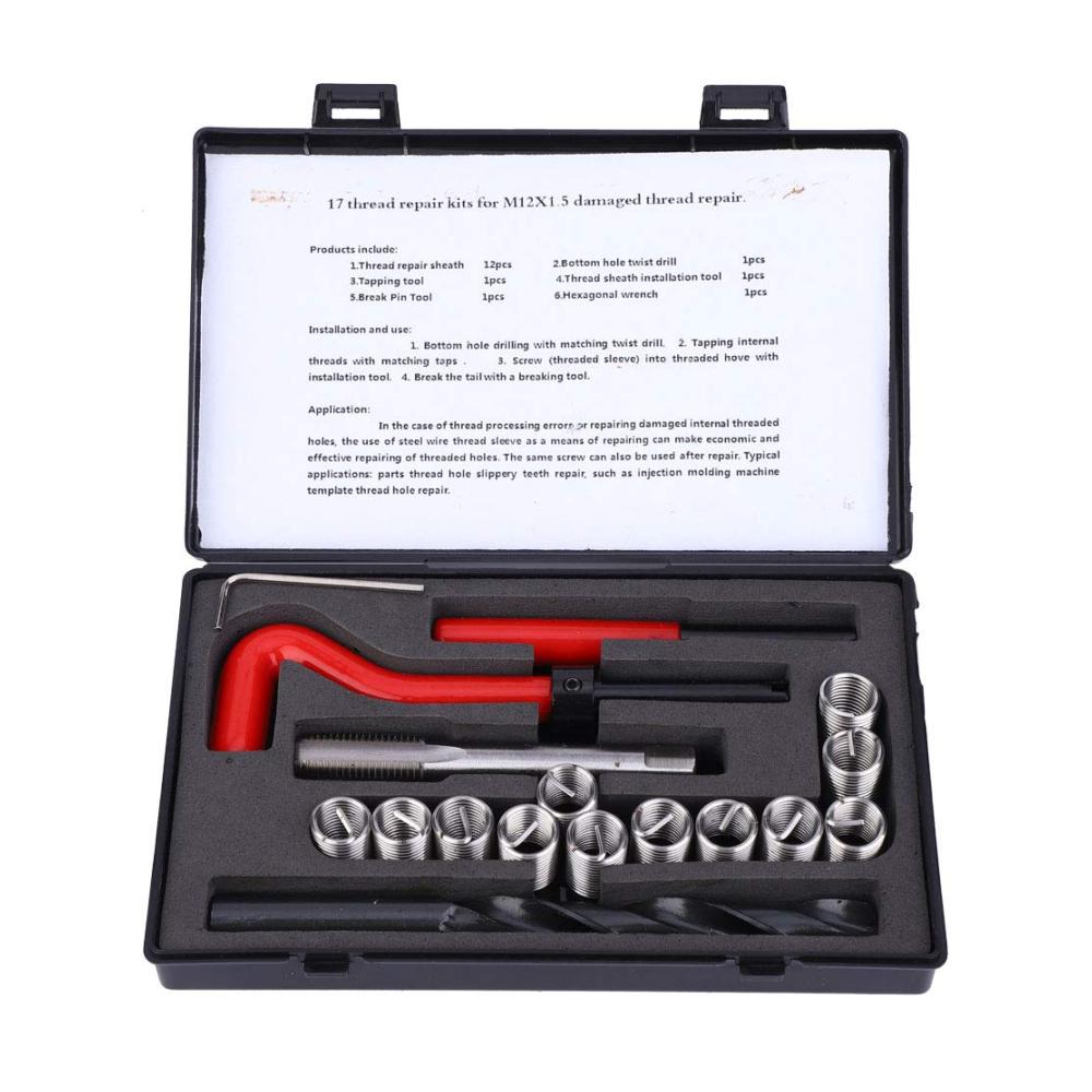 17-teiliges Gewindereparaturwerkzeug-Set M12x15 – Gewindeeinsätze & Hülsen für Innengewinde – Reparaturzubehör für Mikrowellen & Kommunikationsgeräte
