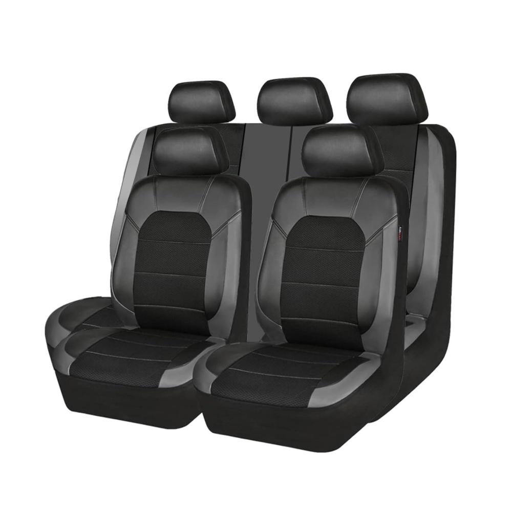 Sitzbezüge Set für VW Polo 2003-2019 9 Stück Leder Wasserdicht Bequem Autositzbezüge Sitzschoner Innenraum Zubehör Grau