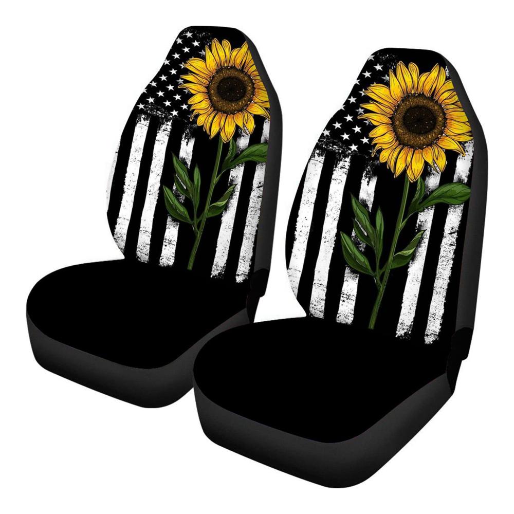 2 Stück Autositzbezüge Kuh & Sonnenblume Schwarz Weiß – Schonbezüge für Vordersitze Universell passend 52x138 cm Einfache Montage für SUV & Auto