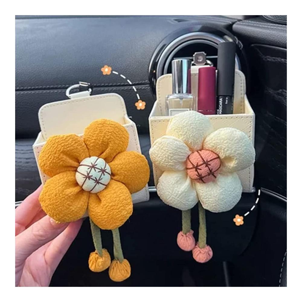 Schlüsselgehäuse Auto - Leder Aufbewahrungstasche für Luftauslass mit Blumen Dekoration Auto Zubehör Air Vent Organizer für Schlüssel und kleine Gegenstände (Weiß)