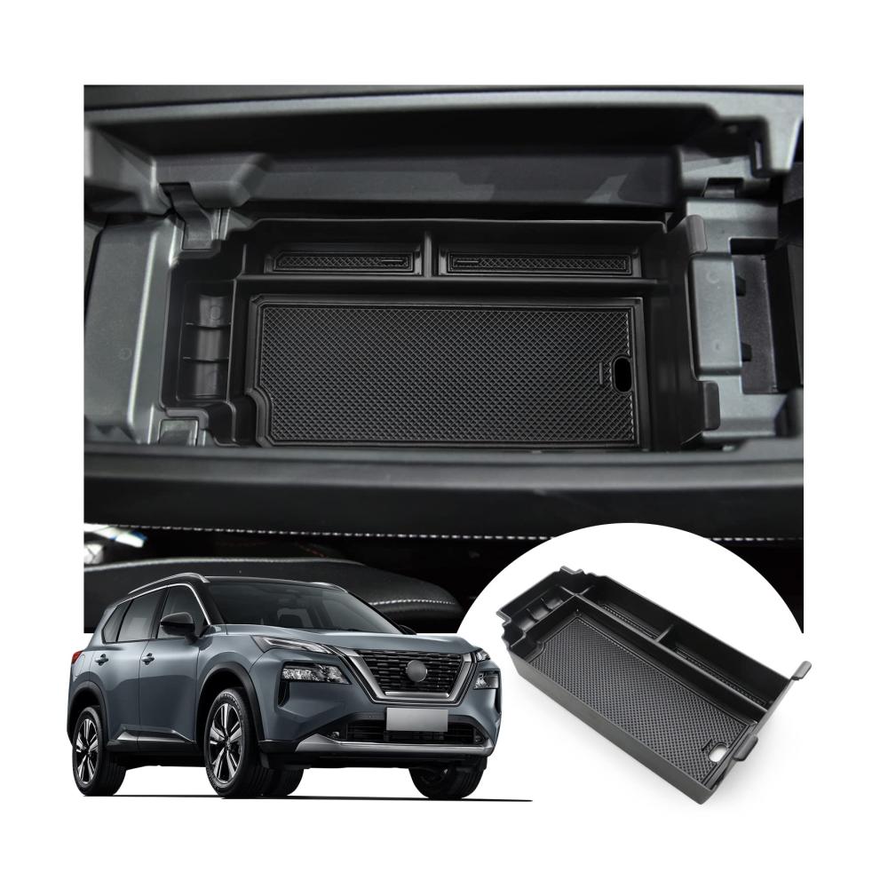 Hochwertige Mittelarmlehnen-Aufbewahrungsbox für Nissan X-Trail T33 2022 2023. Organizer-Tray mit Armlehnenkompatibilität für mehr Stauraum. X-Trail Zubehör in elegantem Schwarz