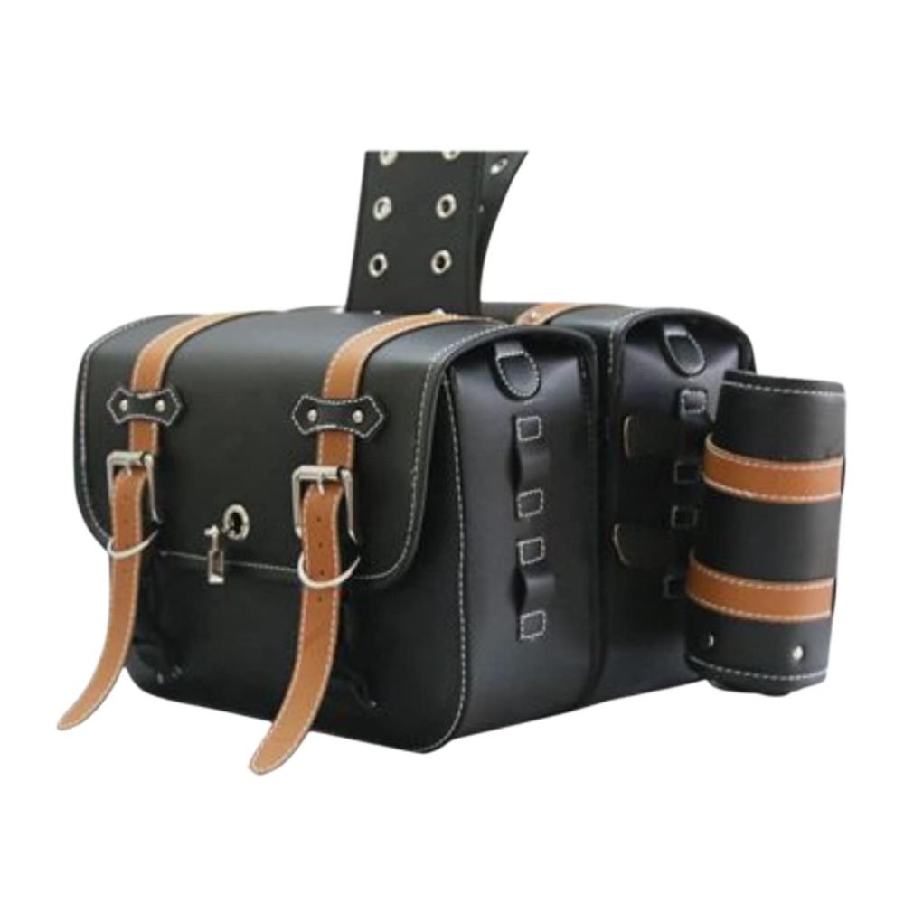 Wasserdichte Leder Satteltasche für Motorrad & Fahrrad Linke Seite Werkzeugtasche Gepäcktasche Braun Größe 33x13x25 cm Robust und Praktisch