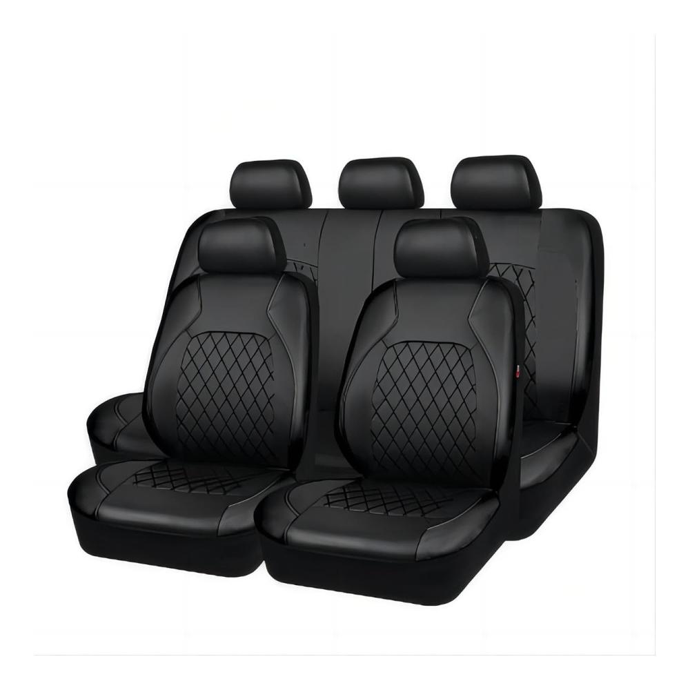9-Teiliges Leder Autositzbezüge Set für Hyundai Santa FE/Santa-FE Hybrid/PHEV 2018-2023 leicht zu reinigen Schwarz Autositzzubehör 9pcs