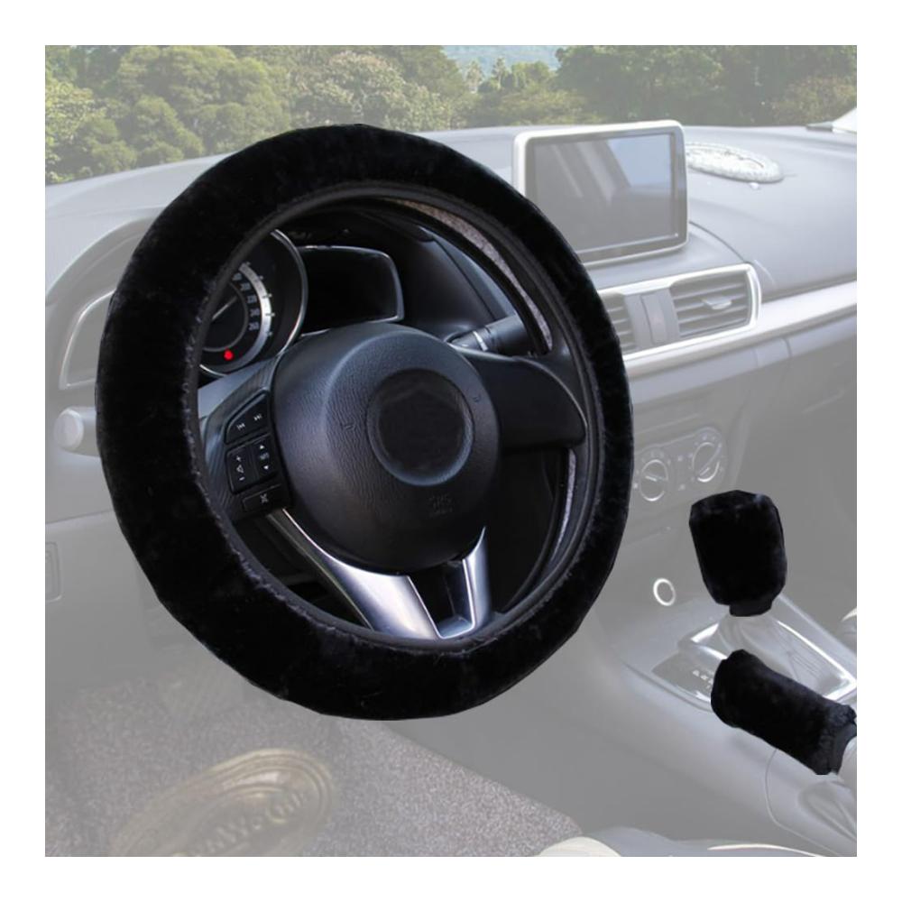 Universal Lenkradhülle Plüsch Winter 37-38 cm Anti-Rutsch Lenkradbezug mit Handbremse und Schaltabdeckung Warme Auto Lenkradabdeckung Auto Zubehör