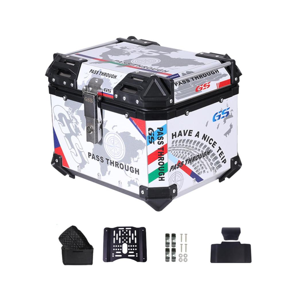 45L Aluminium Topcase für Motorrad – Wasserdichtes Universal Top-Cases mit Rückenlehne Futter & Platz für Integralhelm Handschuhe Knieschoner A1