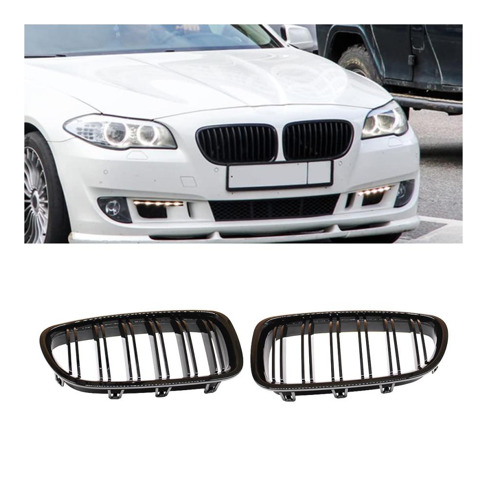 Front Kühlergrille für BMW F10 F11 F18 5er Serie 2010-2016 Doppellamellengitter in Schwarz glänzend Autozubehör Fronthaube Nierengitter Stoßstange