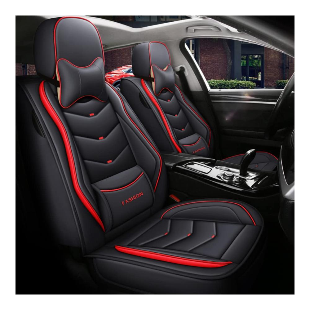 Sitzbezüge Auto Universal Set für Mitsubishi Pajero Sport Pajero Xpander Eclipse Cross ASX L200 Outlander EX PHEV – Schwarz-Rote Deluxe-Edition Auto Zubehör