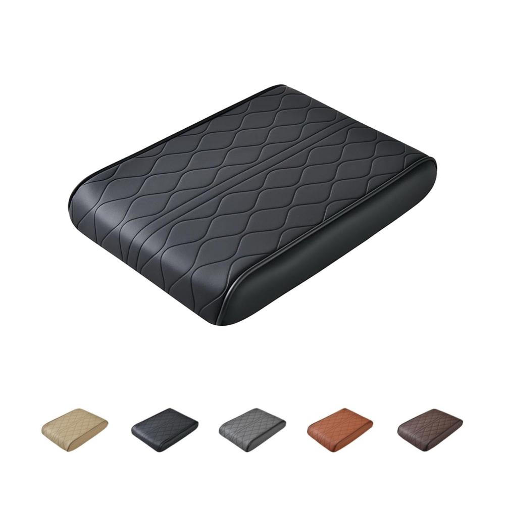 Armlehnenbezüge für Autos – Universales Leder-Kissen für Mittelkonsole wasserdichtes Armlehnen-Pad Auto Armrest Box Pad für die meisten Fahrzeuge (Schwarz)