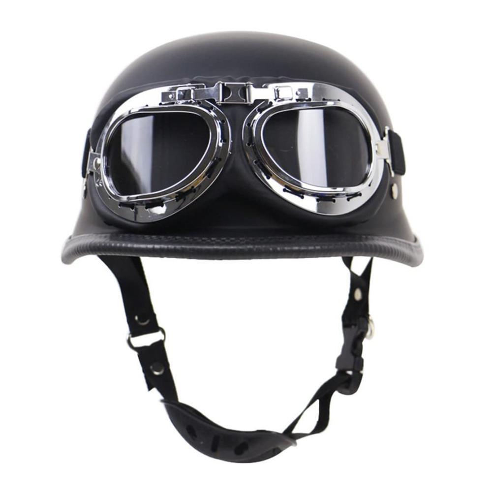 Halber Motorradhelm Vintage mit Schutzbrille - Halboffener Helm DOT/ECE-zertifiziert für Männer & Frauen Bike Scooter Größe 55-64 cm