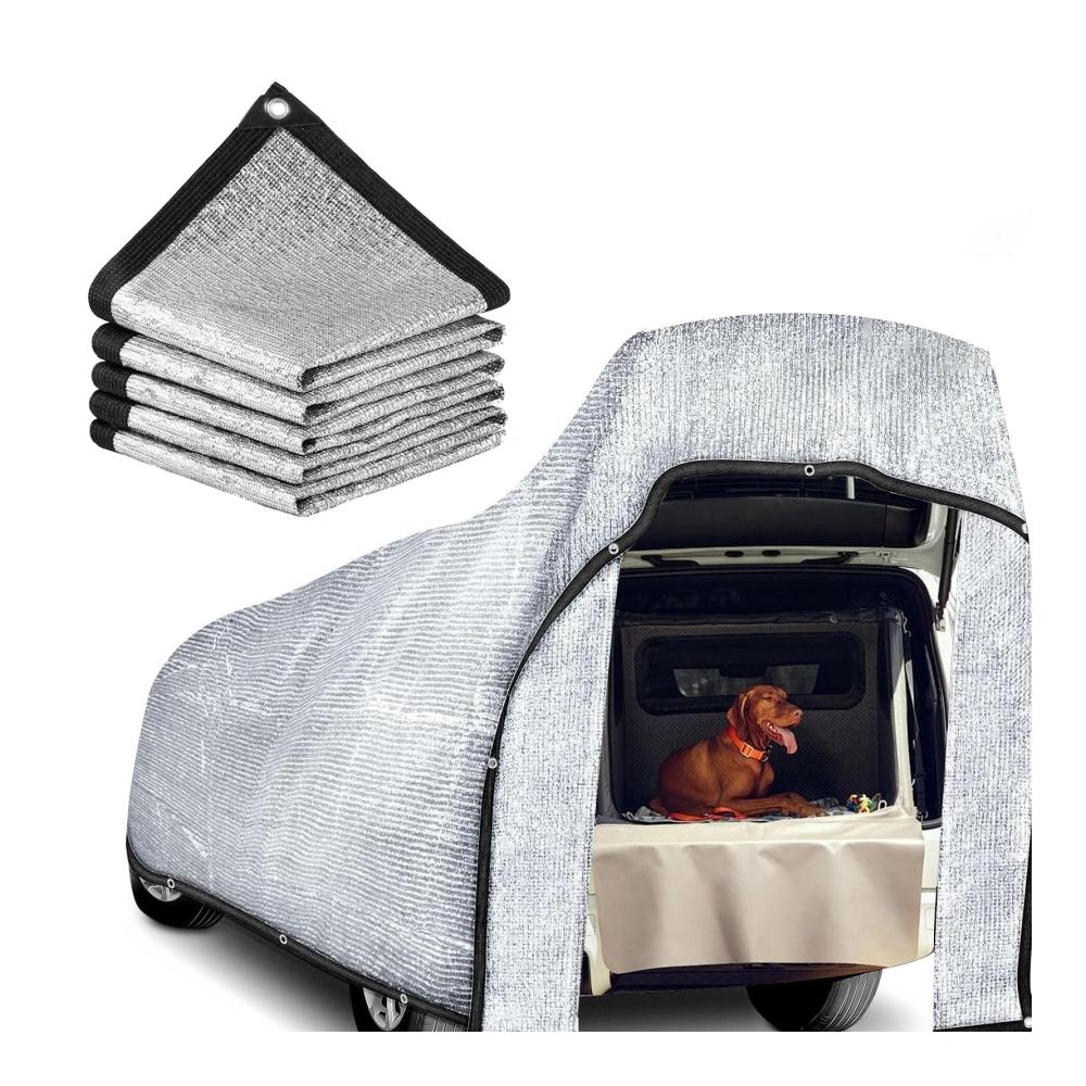 Schattennetz Auto 3x4m - UV Schutz Sonnenschutz für Hund & Frontscheibe 80% Verdunkelung Reflektierender Aluminium-Schirmstoff Hitzeschutz & Sonnensegel