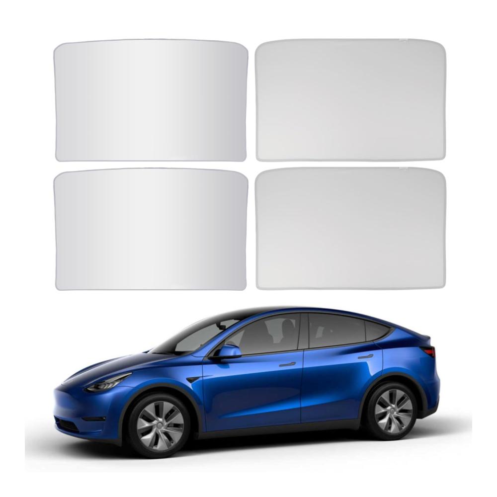 4-teiliges Sonnendach für Tesla Model Y 2020-2024 – Faltbarer Sonnenschutz für Frontscheibe Isolierung & Abdeckung mit Aufbewahrungstasche (Grau)