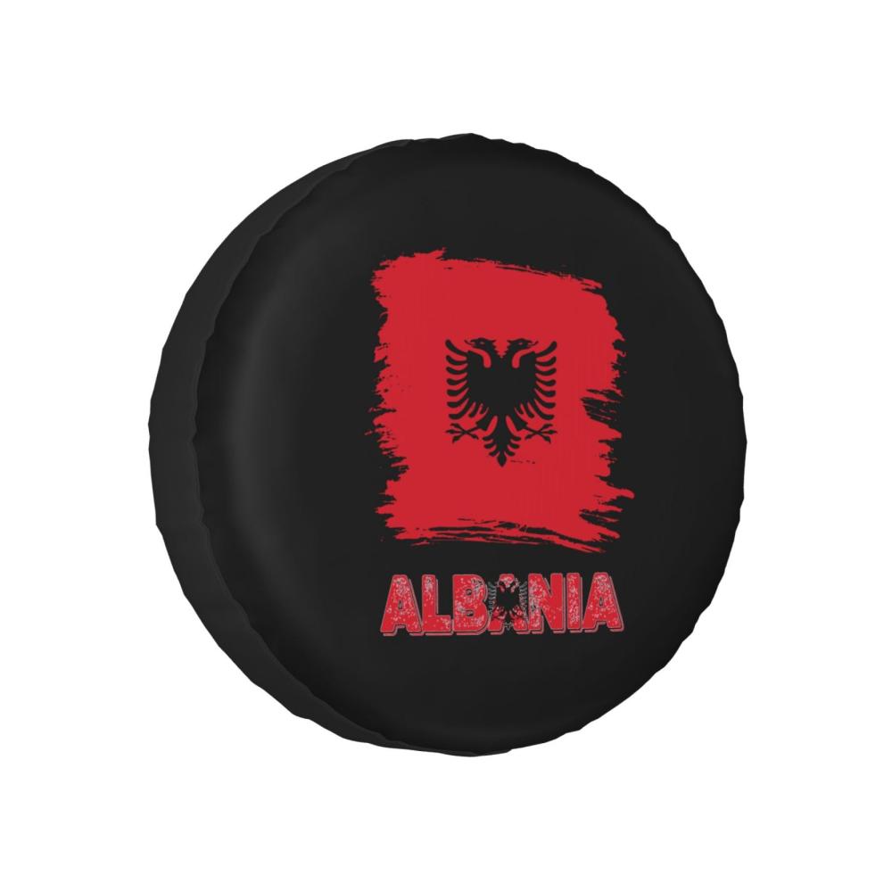 Ersatzradabdeckung Vintage Albanien albanische Flagge 14 Zoll für Durchmesser 60–69 cm staubdicht wetterfest universelle Passform für Anhänger SUV LKW
