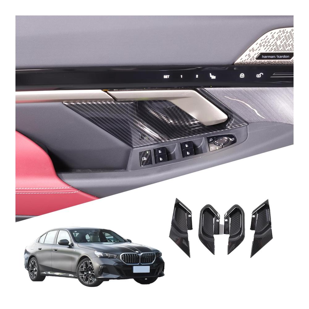 4 x Innentürgriffe für B-M-W 5er-Serie G60 2024 ABS Kohlefaser Dekorative Türgriff-Abdeckung Auto Innentürgriff Schüsselrahmen Aufkleber