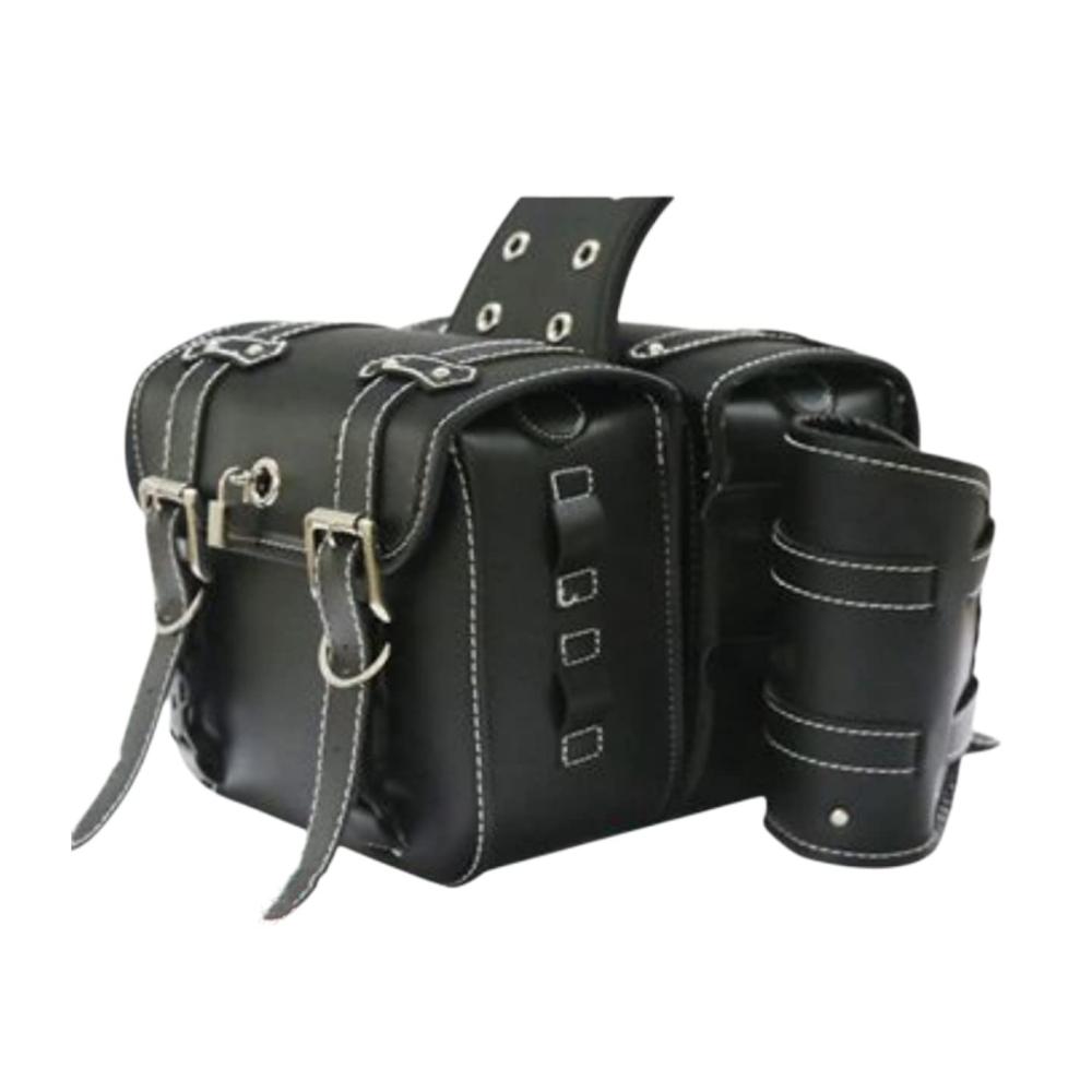 Wasserdichte Leder-Satteltasche für die linke Seite – Werkzeugtasche und Gepäcktasche für Motorrad & Fahrrad Schwarz 33 x 13 x 25 cm