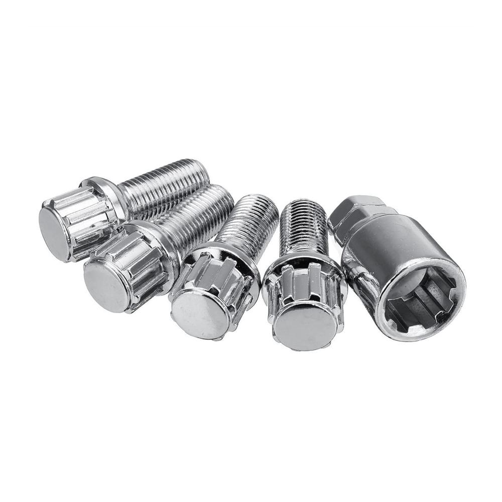 Radschraubenkappen 5-teiliges Set Stahl-Radbolzen M14 x 15 mm Verriegelungsradius-Sicherheits-Radmuttern für Audi & VW - Hochwertige Radschrauben