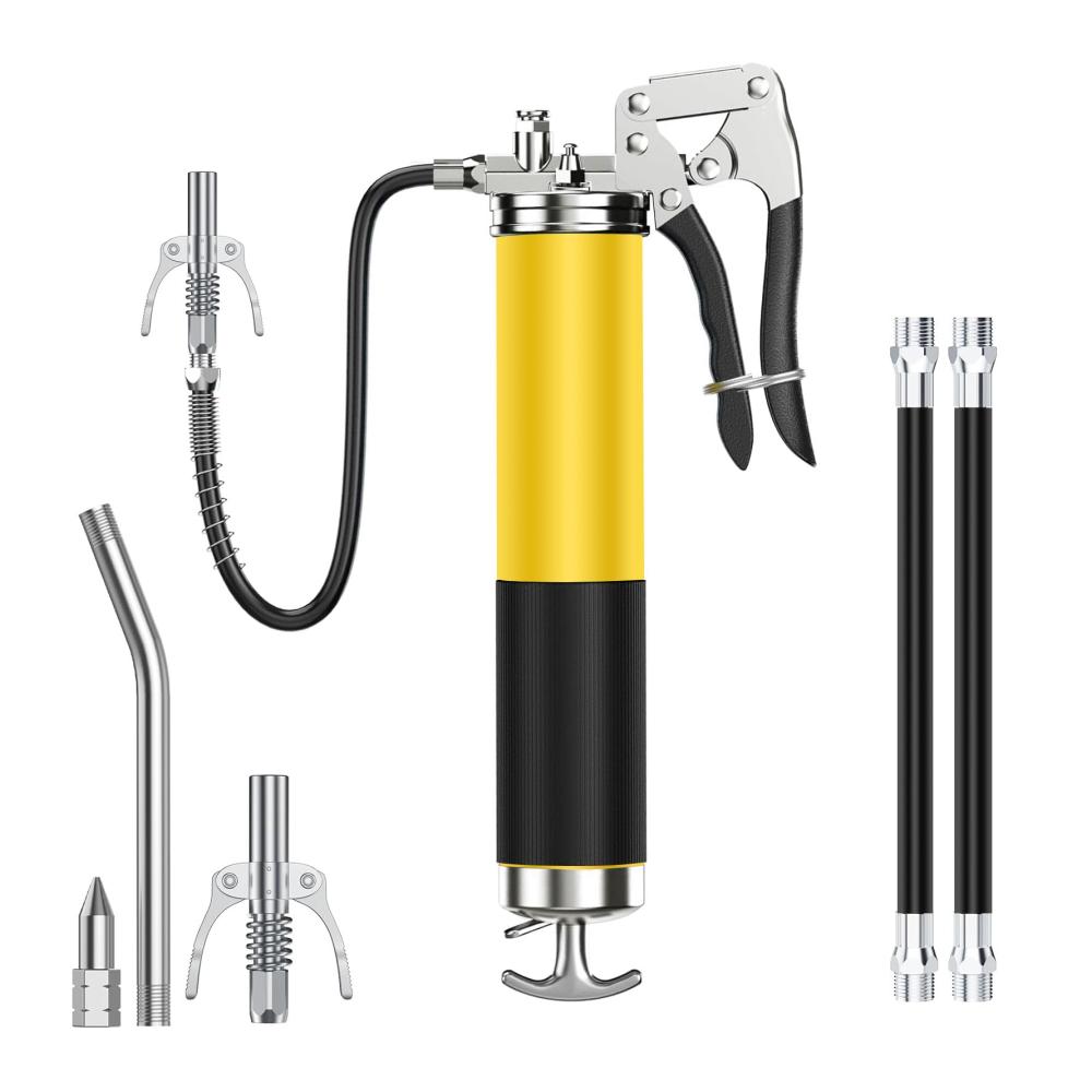 Einhand Fettpresse 6000 PSI Handhebelfettpresse mit Schmiernippel und Fettpresse Mundstück ideal für Auto & Motorrad 400cc/14.1 oz robuste Schmierpresse