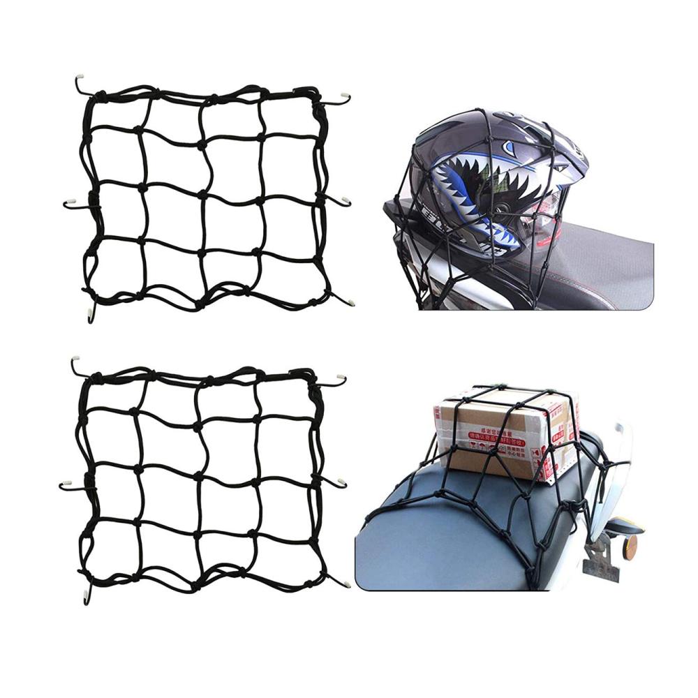 Motorrad Gepäcknetz 2 Stück Elastisches Spannnetz mit Haken 30x30cm Fracht- und Helmnetz Sicherheitsnetz für Motorrad und Fahrrad Schwarz