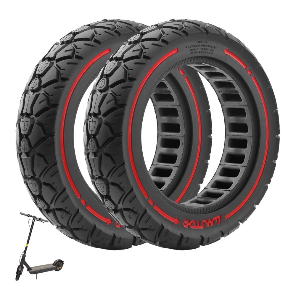 2er Set 10 Zoll Vollgummireifen für Ninebot Max G30/Xiaomi 4 Ultra Elektroroller - Pannensicher & Anti-Rutsch Ersatzreifen 250x64 60/70-6.5 Rot