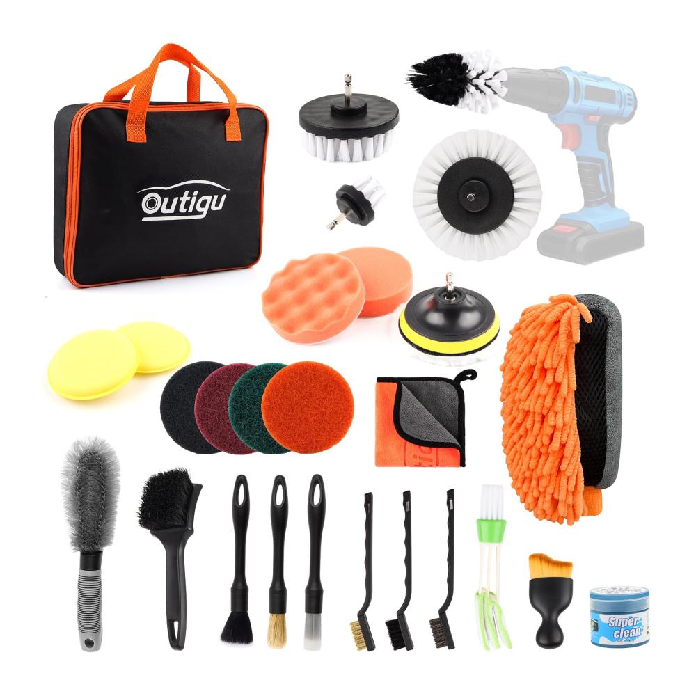28-teiliges Auto-Reinigungsset mit ultraweichen Detail-Pinseln Mikrofaser-Tuch Waschhandschuh Radbürste und Bohrbürsten – Komplettes Auto-Detailing-Set