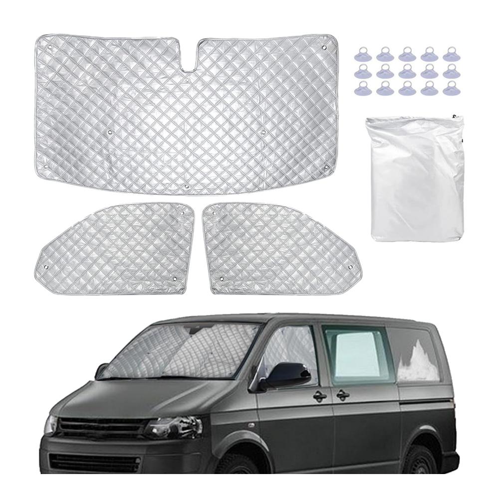 Sonnenschutz Auto Frontscheibe für VW T5 T6 3er Set Sonnenblende Windschutzscheibe Abdeckung Thermomatte UV-Schutz Fahrerhaus Innen Fensterschutz