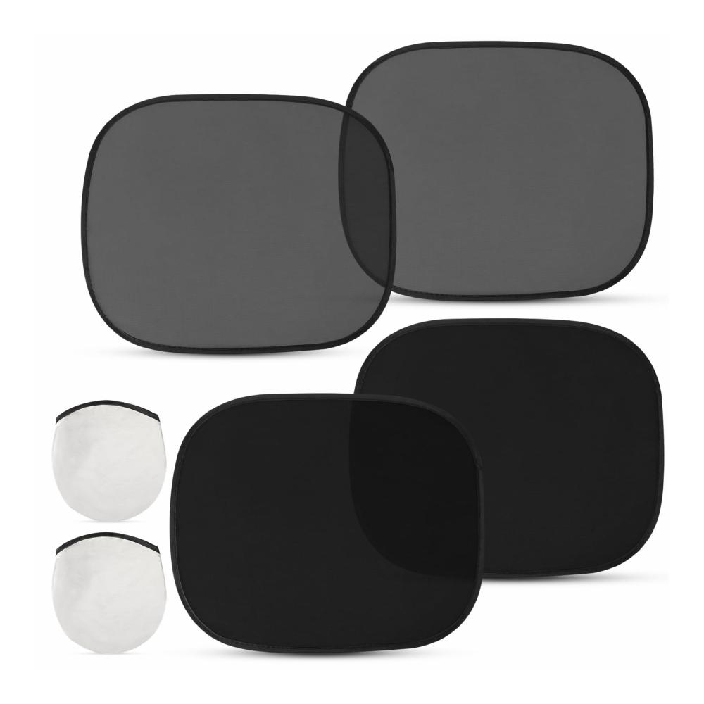 JUNEBRUSHS Sonnenschutz Auto Baby 4 Stück Seitenscheibe UV Schutz 44×38cm Faltbar Schwarz & Durchsichtig mit Aufbewahrungstasche