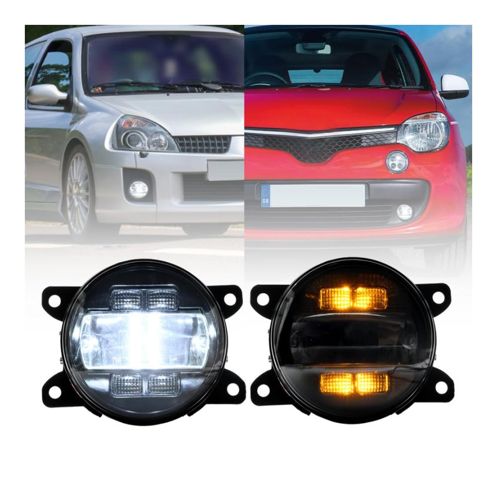 LED Nebelscheinwerfer Kit mit DRL Tagfahrlicht für Re.nault Clio Megane Twingo Scenic | Frontstoßstange Blinker Reflektoren | DLR-Lauflicht 2 Stück geräucherte Linse inklusive | Hochwertiges Zubehör
