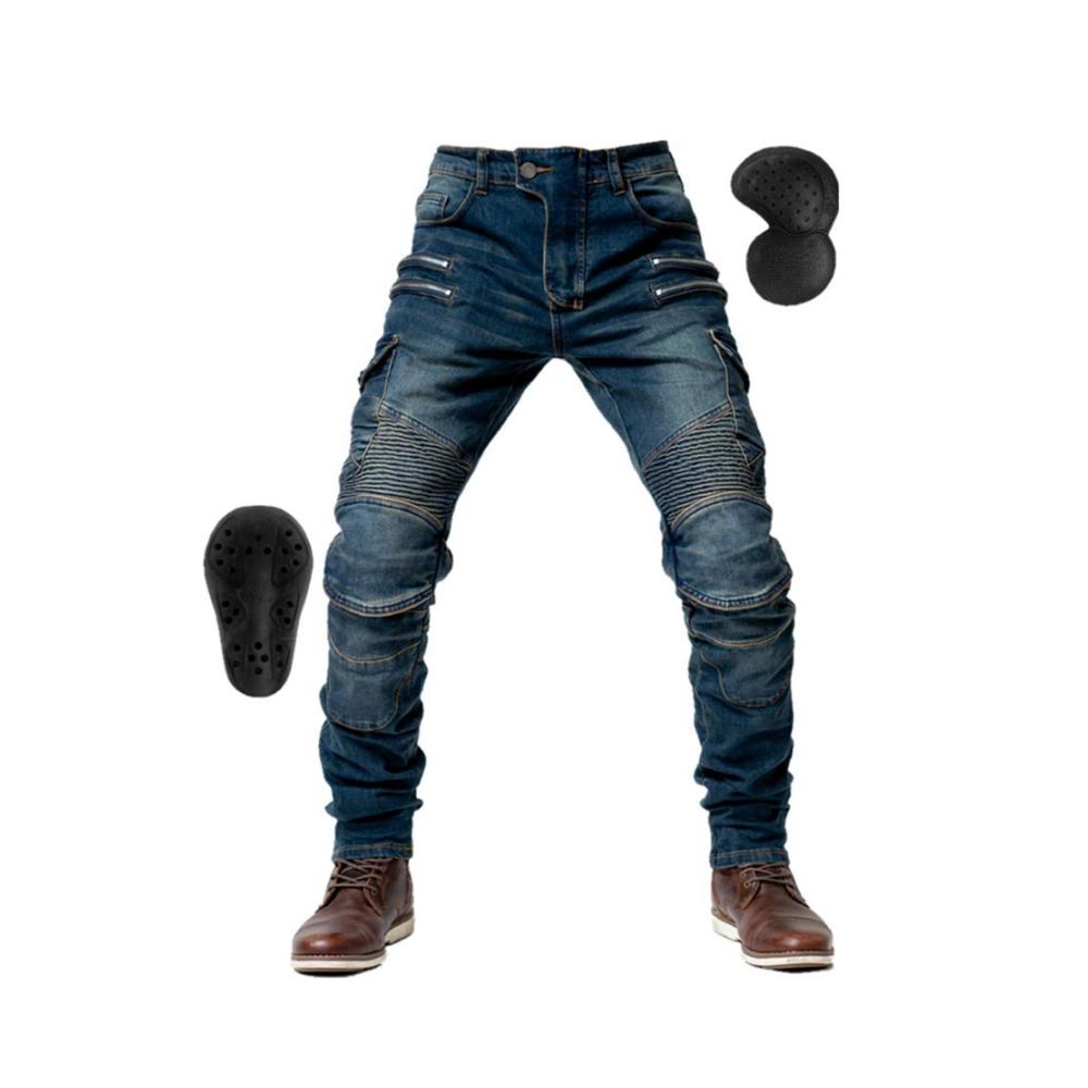 TIUTIU Motorrad-Jeans für Herren mit 4 Abnehmbaren Schutzpolstern Bruchsichere Rennhose im Casual-Stil Unisex Ideal für Jede Jahreszeit Farbe Blau Größe 3XL