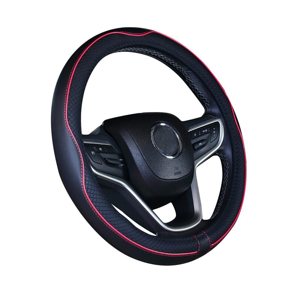 2019 Neue Schwarz-Rot Mikrofaser Leder Lenkradhülle für Prius & Civic 35-36.25 cm Universelle Auto-Lenkradabdeckung für kleinen Lenkradschutz und Style