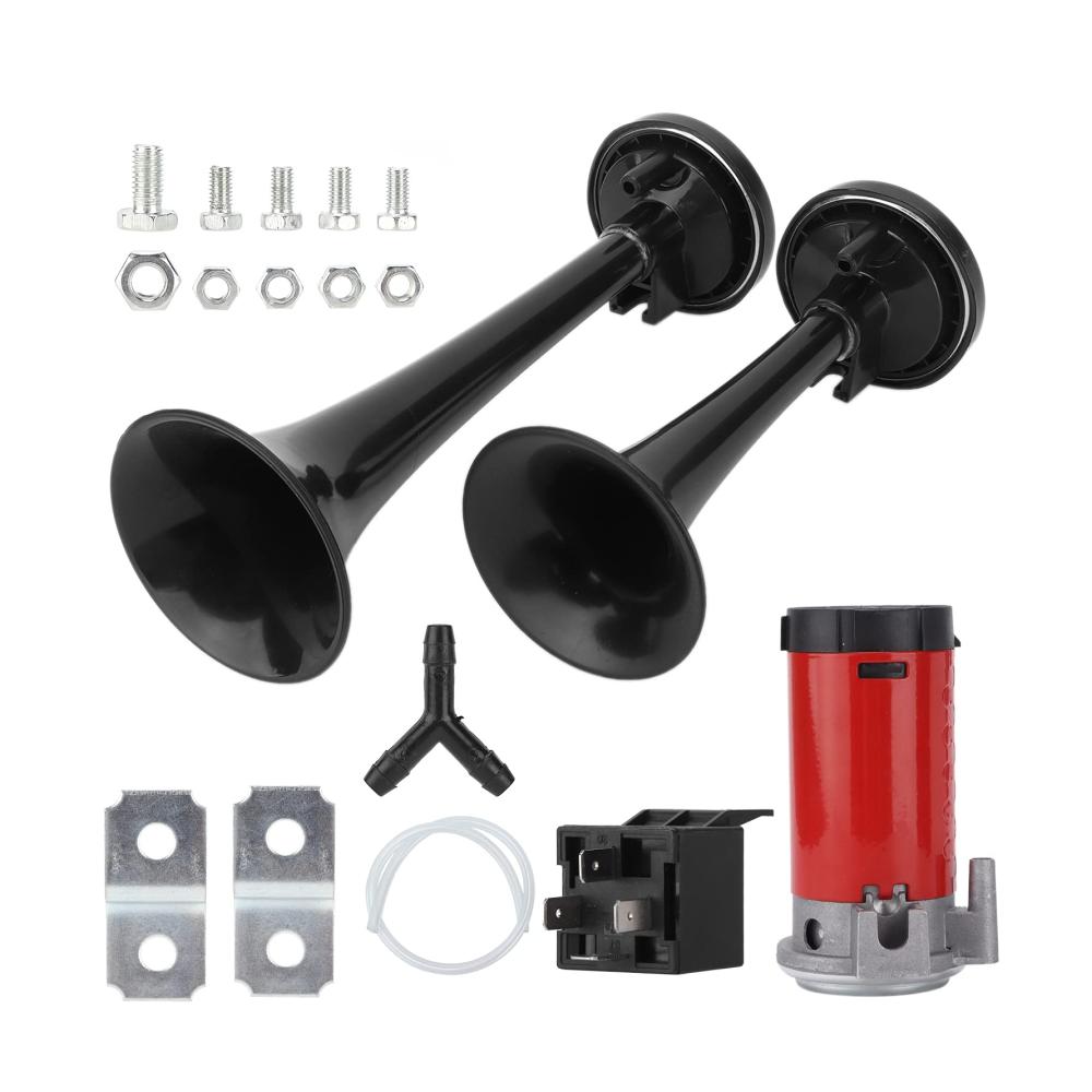 Auto Dual Trompete Signalhorn DC 12V 130dB Schwarz - Ersatz für Wohnmobile Vans Traktoren UTV lautes Hupen & Horn Zubehör für Fahrzeuge