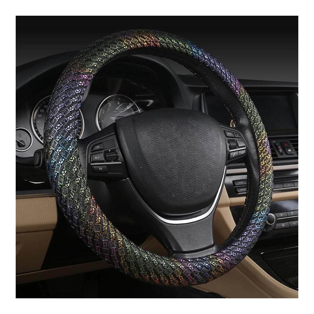 15 Zoll Lenkradhülle für Auto – Sportliche Kohlefaser Optik Goldene Innendekor Abdeckung für besseren Grip Auto Styling Zubehör für Sportwagen