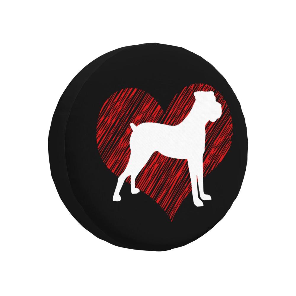 Ersatzradabdeckung für LKW und SUV - Wind- und regendicht Schwarz 17 Zoll mit Love Boxer Dog Design schützt Ihr Rad vor Witterungseinflüssen