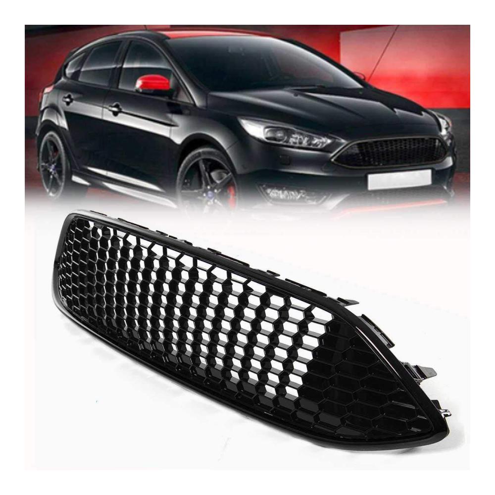 LSYBB Auto Front- & Kühlergrille Honeycomb Mesh Grill für Ford Focus Mk3 St Line 2015-2017 schwarz Stoßstange Center Panel passgenau Ersatzteile