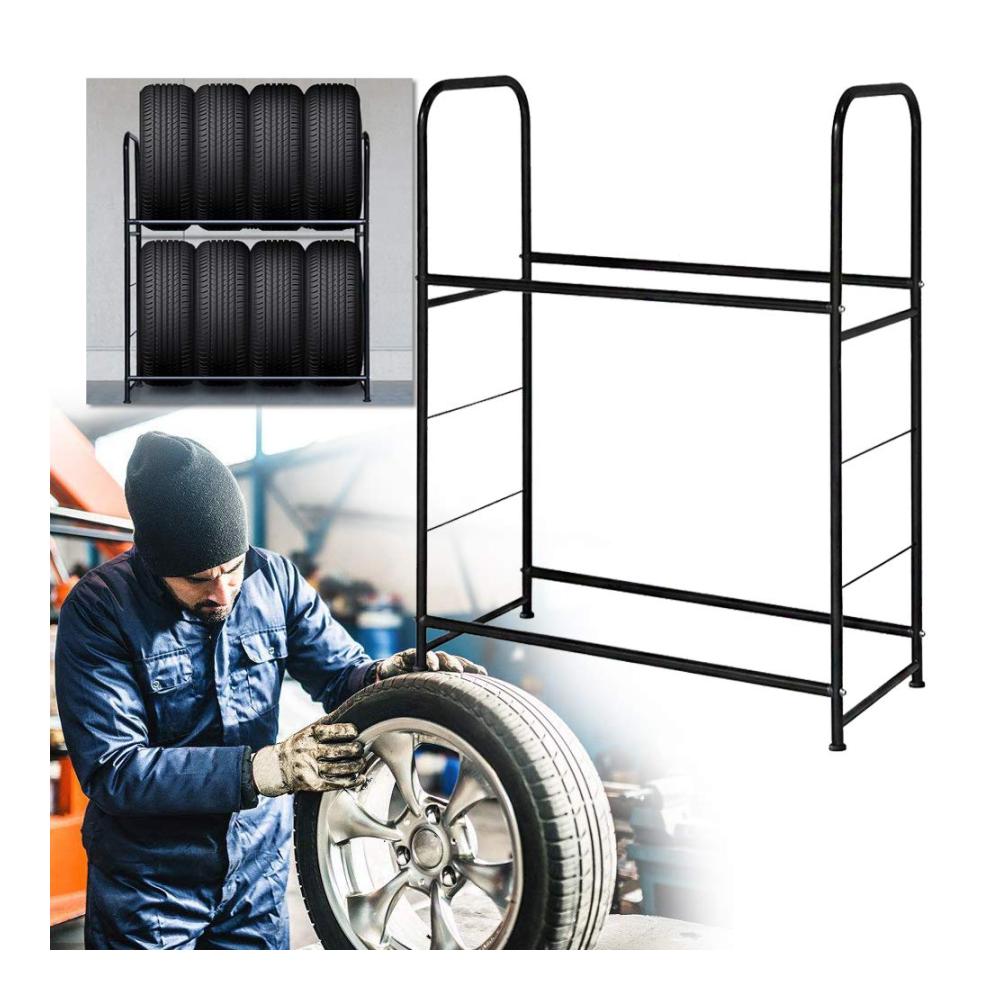Reifenständer für 8 Reifen Metall Schwerlastregal rostfrei mit Schutzhülle 107x46x117cm Traglast 180kg universelle Reifenlagerung Schwarz