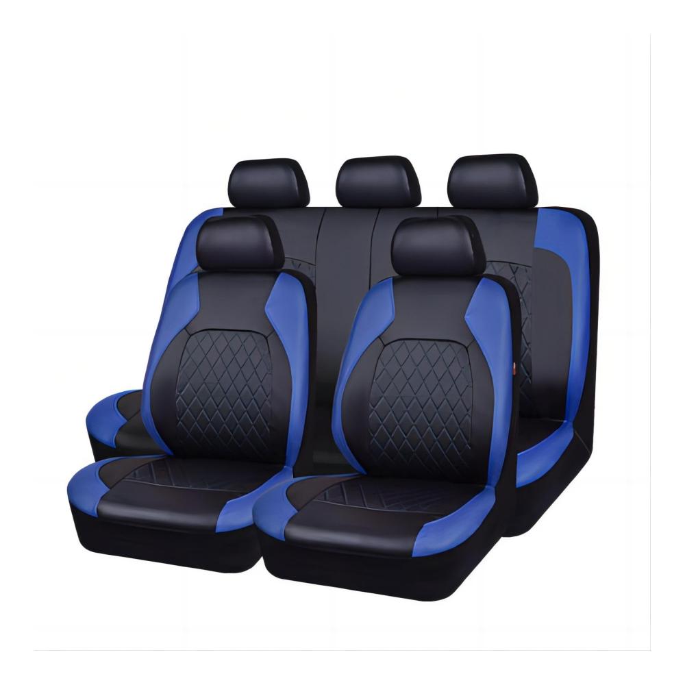 Auto Sitzbezüge Set für Nissan Navara D22 D40 NP300 2000-2023 – 9-teiliges Leder Set Wasserdicht Bequem Innenraum Zubehör Blau Sitzschoner