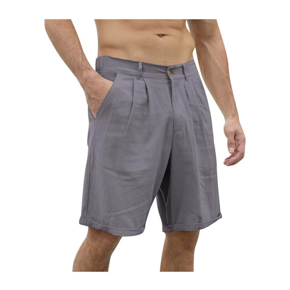 Kurze Sporthose Herren Leinen Shorts Hohe Taille Knopfleiste Lässige Loungehose mit Taschen Schwarz Weiß Beige M-3XL