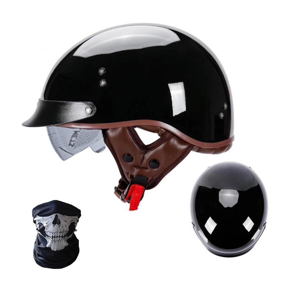 Halbhelm Motorrad Retro Vintage für Männer & Frauen DOT-zugelassene Schädelkappen mit Visier Deutscher Stil Halbgesichts-Helm für Baseballkappe