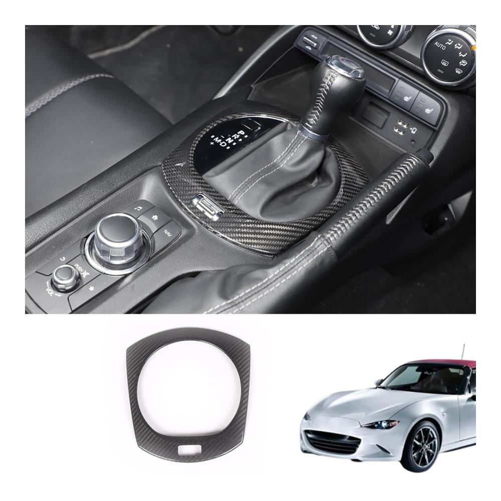 100% Echt Kohlefaser Schalthebelmanschette für Mazda MX-5 ND 2016-2024 - Auto Innenraum Schaltung Rahmen Trim Aufkleber Mittelkonsole Zubehör
