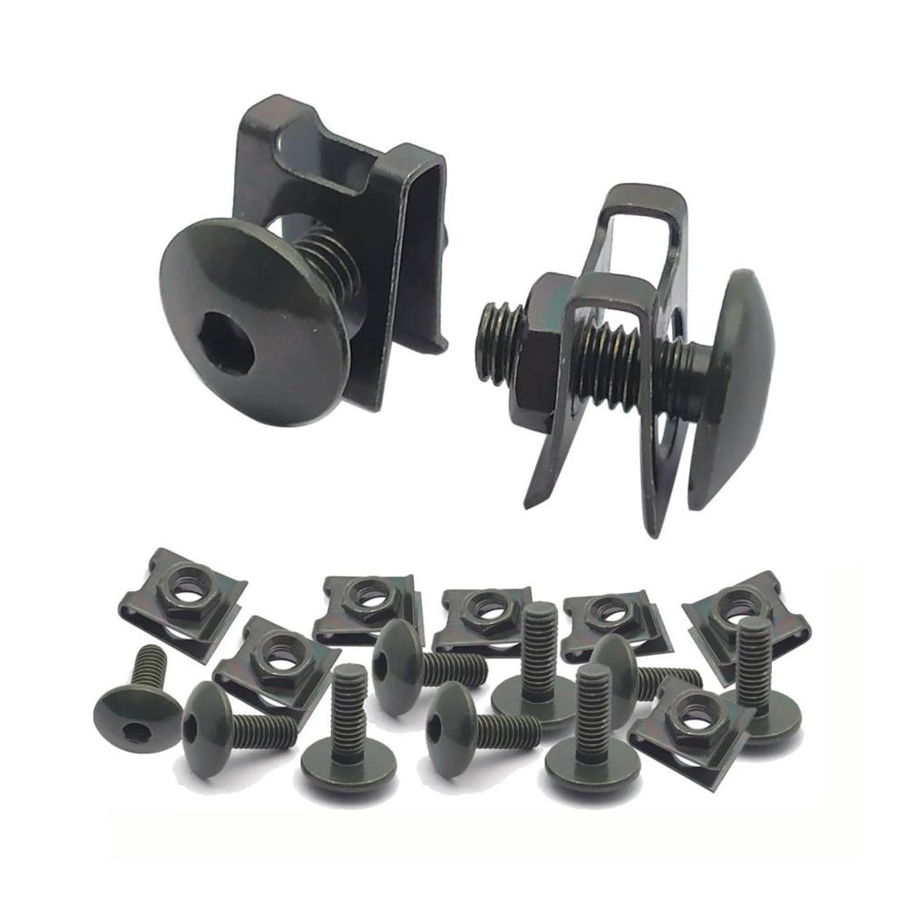 Selbstschneidende Schrauben Bolzen Set für Motorräder Roller ATV & Moped – 10 Stück Kunststoffabdeckung M6 x 16 mm Schrauben und U-Typ-Clips mit Mutter – Kleinteile für Reparaturen