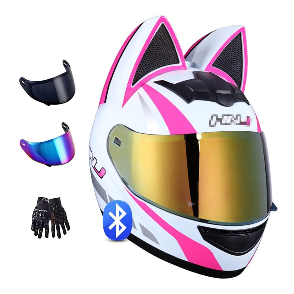 Personalisierter Bluetooth-Integralhelm mit Katzenohren für Erwachsene & Jugendliche ECE-geprüft Vierjahreszeiten Visier Größe S (50-53 cm)