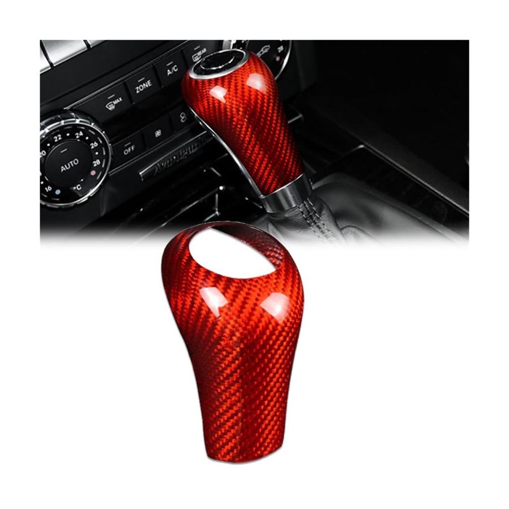 Karbonfaser Schaltknauf-Abdeckung rot für Mercedes A-Klasse 04–11 C-Klasse W204 04–13 E-Klasse GLS 06–12 G-Klasse 09–11 – Elegantes Upgrade für Ihr Auto