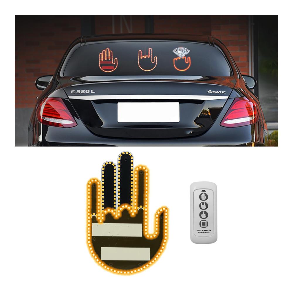 Innenbeleuchtung Mittelfinger LED Auto Heckscheibe mit kabelloser Fernbedienung – Cooles lustiges Autozubehör für SUVs LKWs und PKWs LED Anzeige
